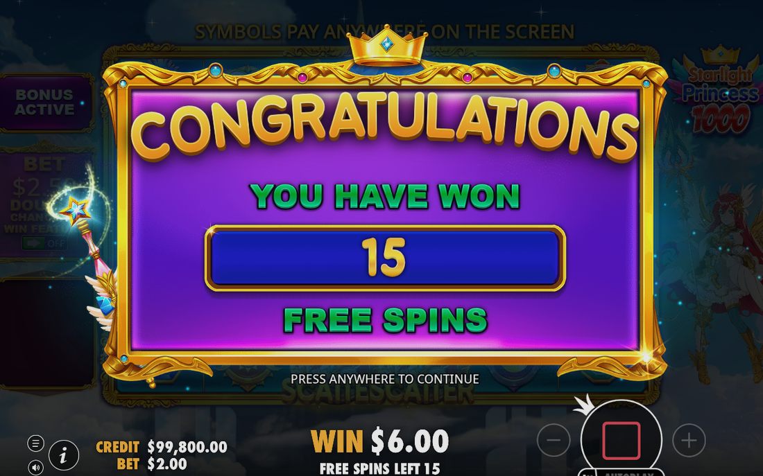 Free Spins with 15 spins on purple starfield reels